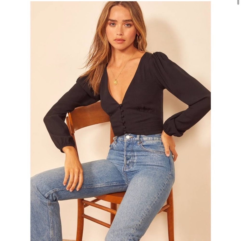 Reformation Size Small Button Front Nell Top In Black